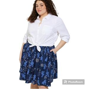 5X 28W Torrid Blue Disney Mickey Friends Mini Skater Skirt Poplin Pockets Unline